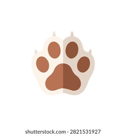 Flat vector illustration of a brown and beige animal paw print with claws isolated on white background
