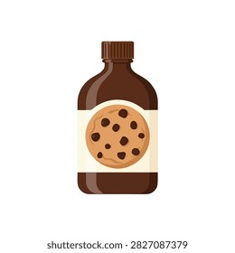 Flat Vector Illustration of a Brown Bottle of Cookie Flavoring Syrup or Extract with Label Design