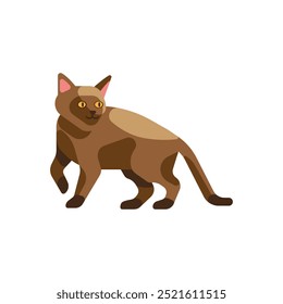 Flat vector illustration of a brown cat walking, isolated on a white background.