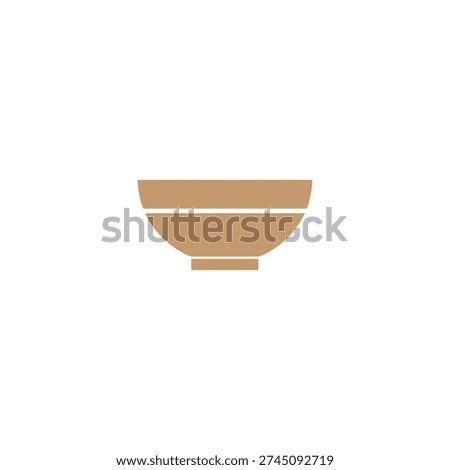 Flat vector illustration of a brown ceramic bowl isolated on white background. Simple kitchen dishware and soup bowl icon.