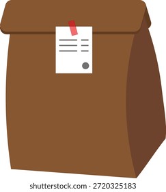 Ilustración vectorial plana de una bolsa de comida de papel marrón con un Comprobante unido en la parte delantera.