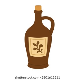 Flat vector illustration of brown wine jug with handle and label, isolated on white background.