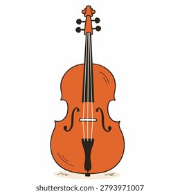 A flat vector illustration of a brown wooden cello standing upright against a plain white background