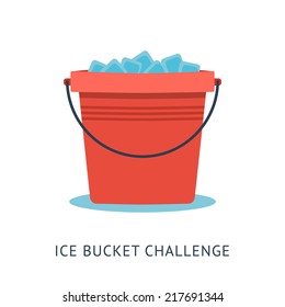 Flat vector illustration of bucket with ice cold water. ALS Ice Bucket Challenge concept