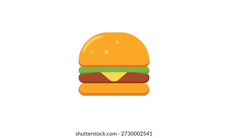 Flat vector illustration of a burger icon representing fast food meal and restaurant concept. This design is suitable for food delivery branding restaurant menus mobile applications websites social media banners posters and marketing materials. Created in a clean modern flat style with scalable vector format high quality 4k resolution and transparent background using alpha channel making it easy to use in commercial and digital design projects