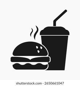 Flat vector illustration of a burger and soft drink combo. Great for fast food menus, restaurant designs, delivery services, and food-related content.