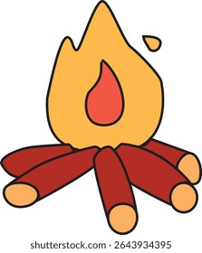 Flat Vector Illustration of Burning Campfire with Firewood Logs for Outdoor Adventure, Camping, Survival, or Bonfire Graphic Design