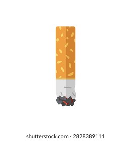 Flat Vector Illustration of a Burning Cigarette Butt with Ash and Filter Isolated on White Background