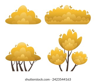 Flat vector illustration of bushes in cartoon style. Set of autumn bushes isolated on white background.