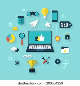 Flat vector illustration of business concept with icons and symbols