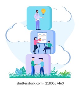 Flat vector illustration of a business concept. Symbol of teamwork, cooperation, partnership in the business world.