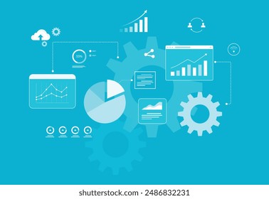 flat vector illustration business data analytics background. and finance information analysis dashboard concept