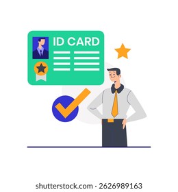 Ilustración vectorial plana de una tarjeta de identificación de empresa o tarjeta de Identificación. Adecuado para ilustrar el empleado পরিচয় y el control de acceso.