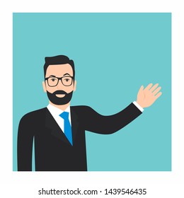Flat Vector Illustration Of Business Man Presentation. Businessman Presentation concept, seminar, training, conference. Business strategy and finance