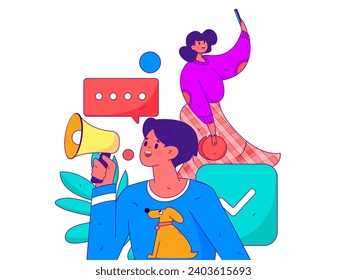 Ilustración vectorial plana de empresarios que operan en la escena de trabajo
