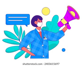 Ilustración vectorial plana de empresarios que operan en la escena de trabajo
