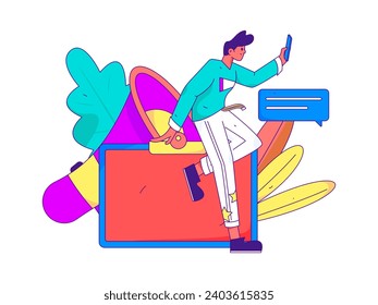 Flat vector illustration of business people operating work scene
