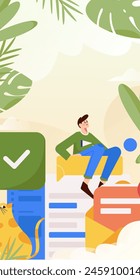 Ilustración vectorial plana de la gente de negocios que opera la escena de trabajo
