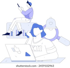 Ilustración vectorial plana de la gente de negocios que opera la escena de trabajo
