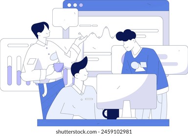 Flat vector illustration of business people operating work scene
