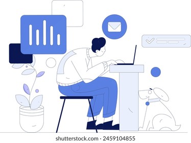 Flat vector illustration of business people operating work scene
