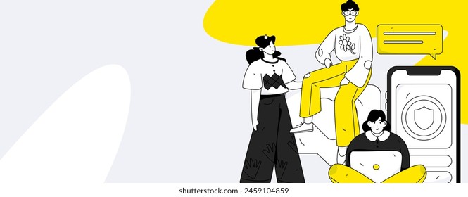 Flat vector illustration of business people operating work scene
