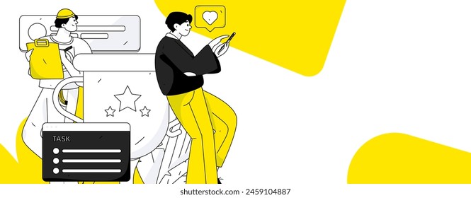 Flat vector illustration of business people operating work scene
