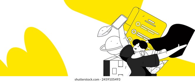 Flat vector illustration of business people operating work scene
