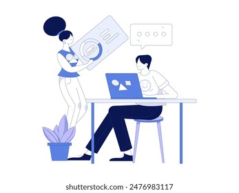 Ilustración vectorial plana de la gente de negocios que opera la escena de trabajo
