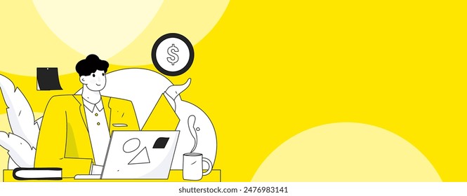 Flat vector illustration of business people operating work scene
