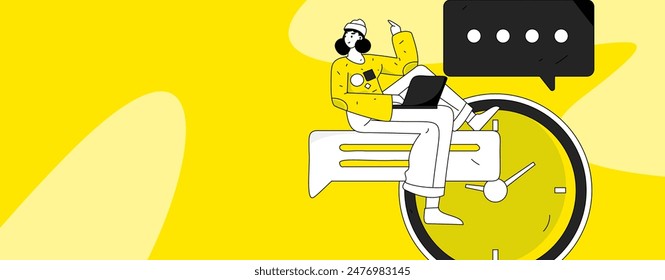 Flat vector illustration of business people operating work scene
