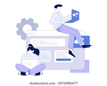 Flat vector illustration of business people operating work scene
