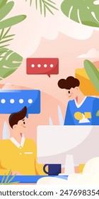 Flat vector illustration of business people operating work scene
