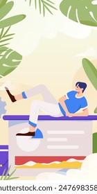 Flat vector illustration of business people operating work scene
