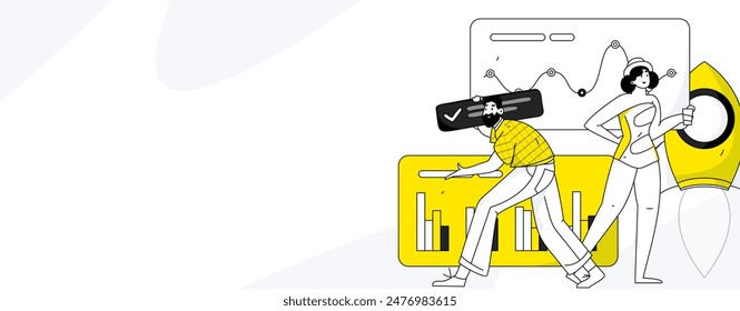 Ilustración vectorial plana de la gente de negocios que opera la escena de trabajo

