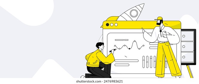 Flat vector illustration of business people operating work scene
