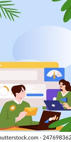 Flat vector illustration of business people operating work scene
