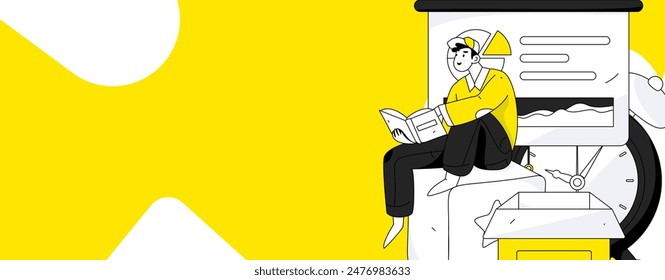 Flat vector illustration of business people operating work scene
