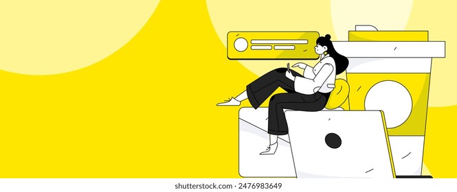 Flat vector illustration of business people operating work scene
