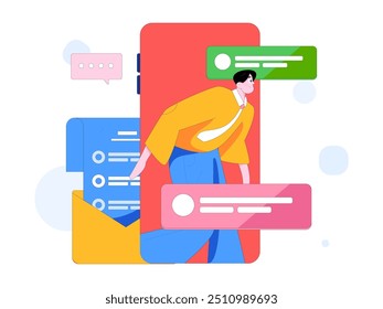 Flat vector illustration of business people operating work scene
