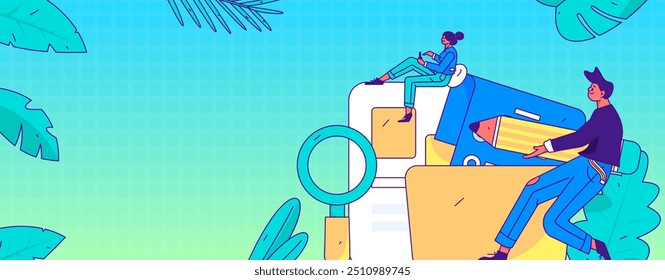 Ilustración vectorial plana de gente de negocios que opera la escena de trabajo
