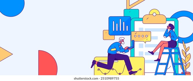 Ilustración vectorial plana de gente de negocios que opera la escena de trabajo
