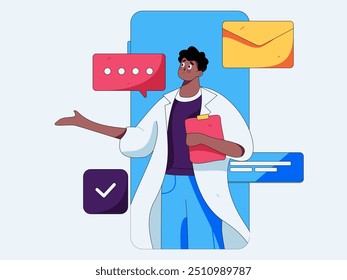 Flat vector illustration of business people operating work scene
