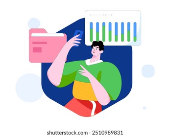 Flat vector illustration of business people operating work scene
