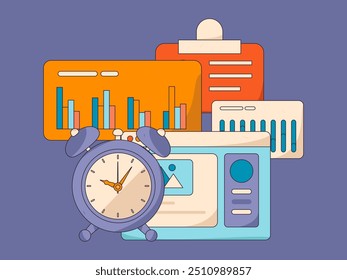 Flat vector illustration of business people operating work scene
