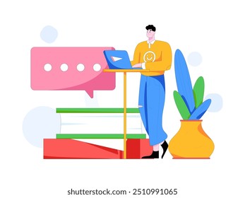 Flat vector illustration of business people operating work scene
