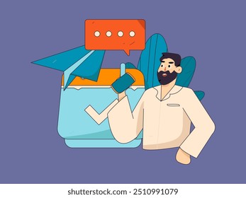 Flat vector illustration of business people operating work scene
