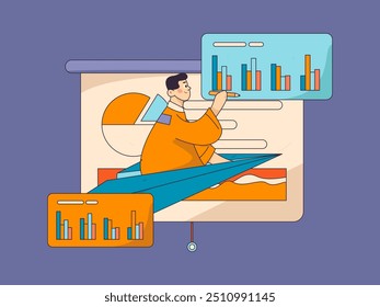 Flat vector illustration of business people operating work scene
