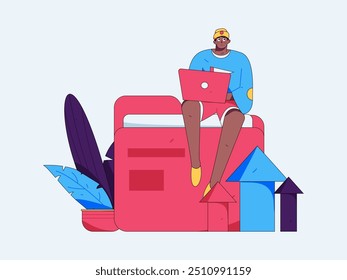 Flat vector illustration of business people operating work scene
