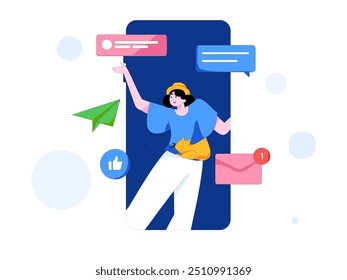 Flat vector illustration of business people operating work scene
